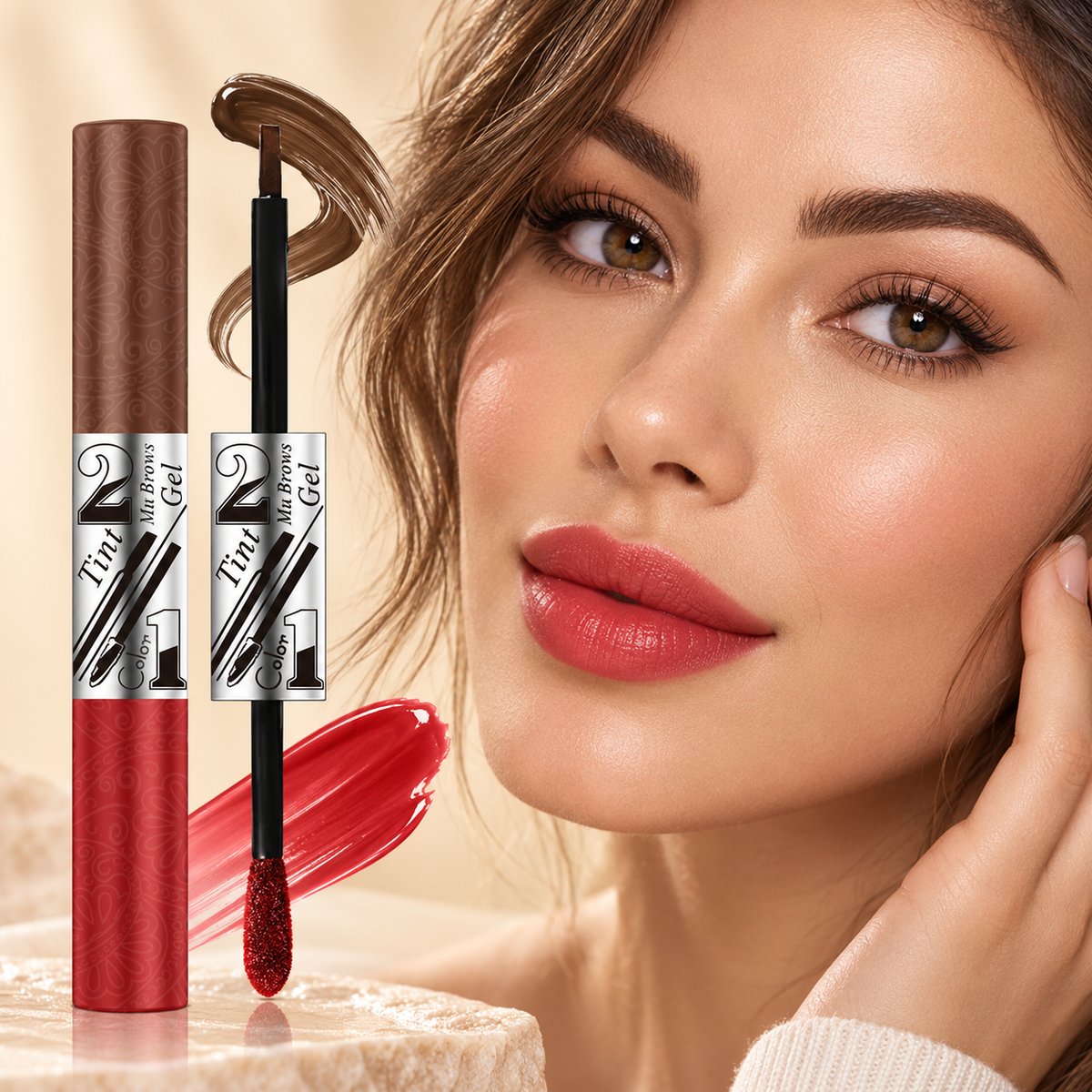 2-in-1 Dual-Ended Peel-Off Brow & Lip Tint Gel — Fluffy Brows & Lasting Lip Color