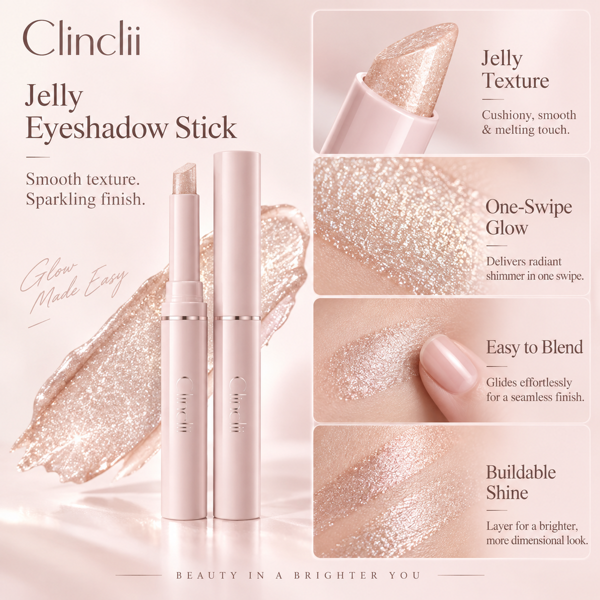 Clinclii Jelly Glow Eyeshadow Stick — Creamy Shimmer & Effortless Eye Glow