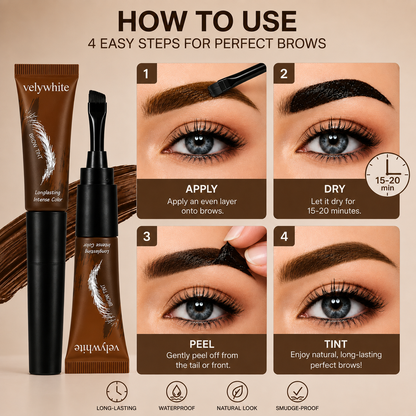 Velywhite Peel-Off Brow Tint Natural-Looking, Long-Lasting Brow Color Easy Peel-Off • Smudge-Proof • Waterproof • 5 Natural Shades