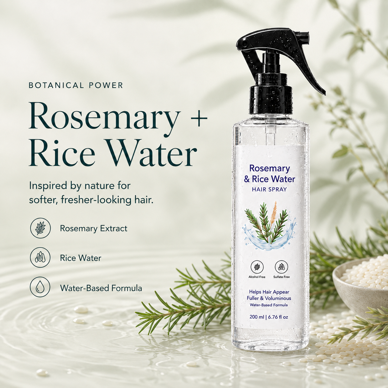 Rosemary & Rice Water Hair Spray – Fuller, Thicker-Looking Hair, Less Breakage & Weightless Leave-In Nourishment