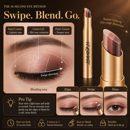 3-Color Eyeshadow Stick - One-Swipe Shimmer Glow For Effortless Eye Makeup