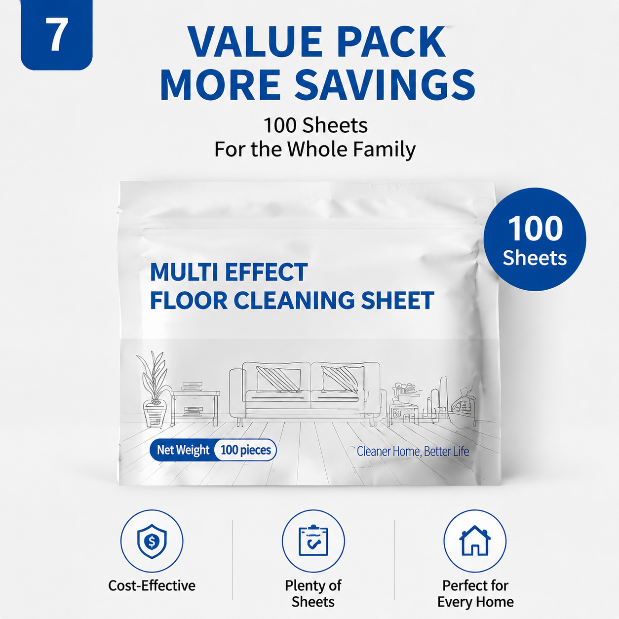 Multi-Effect Floor Cleaning Sheets – 100pcs, Safe for All Surfaces, Fresh Scent & Family-Friendly