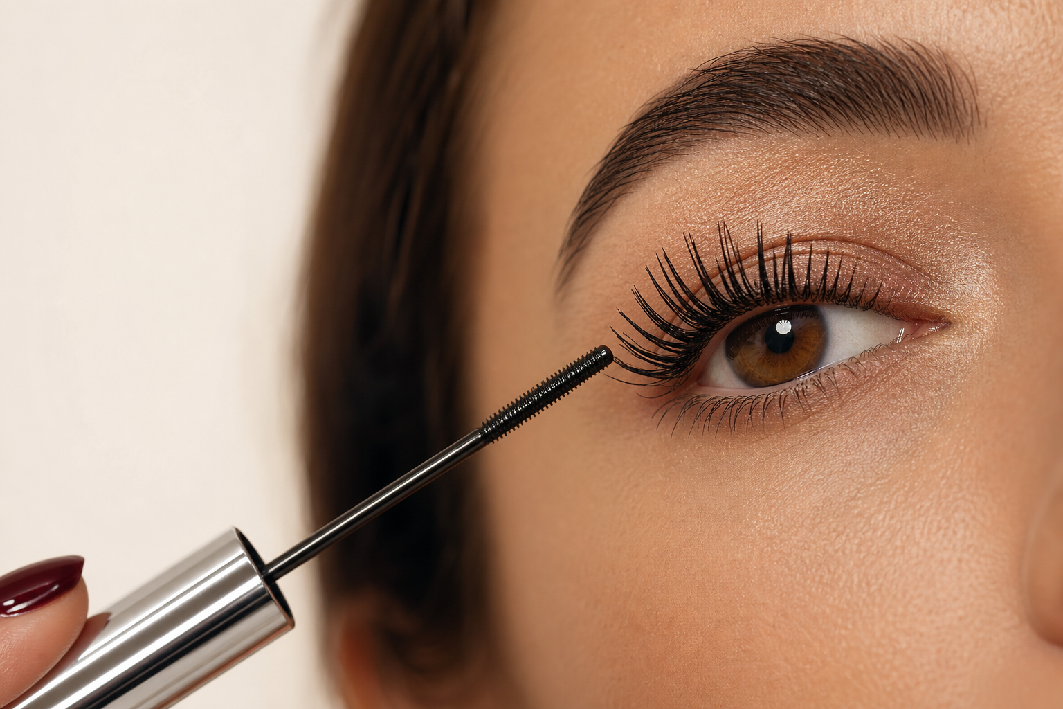 Mascara comb separating lifted lashes