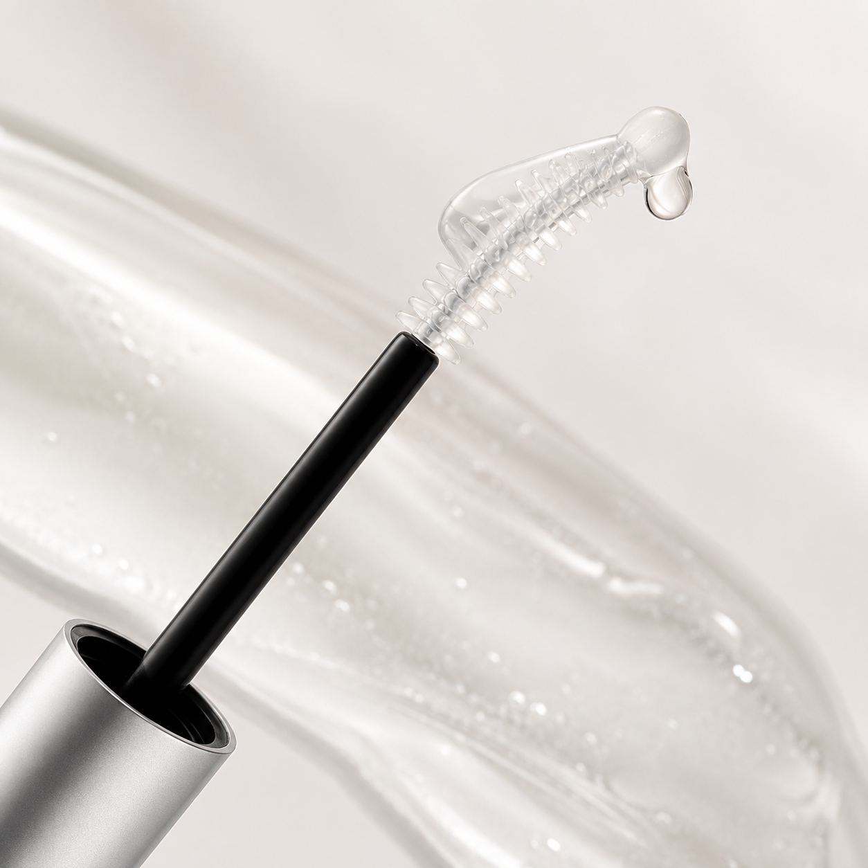 Curved eyelash serum applicator macro