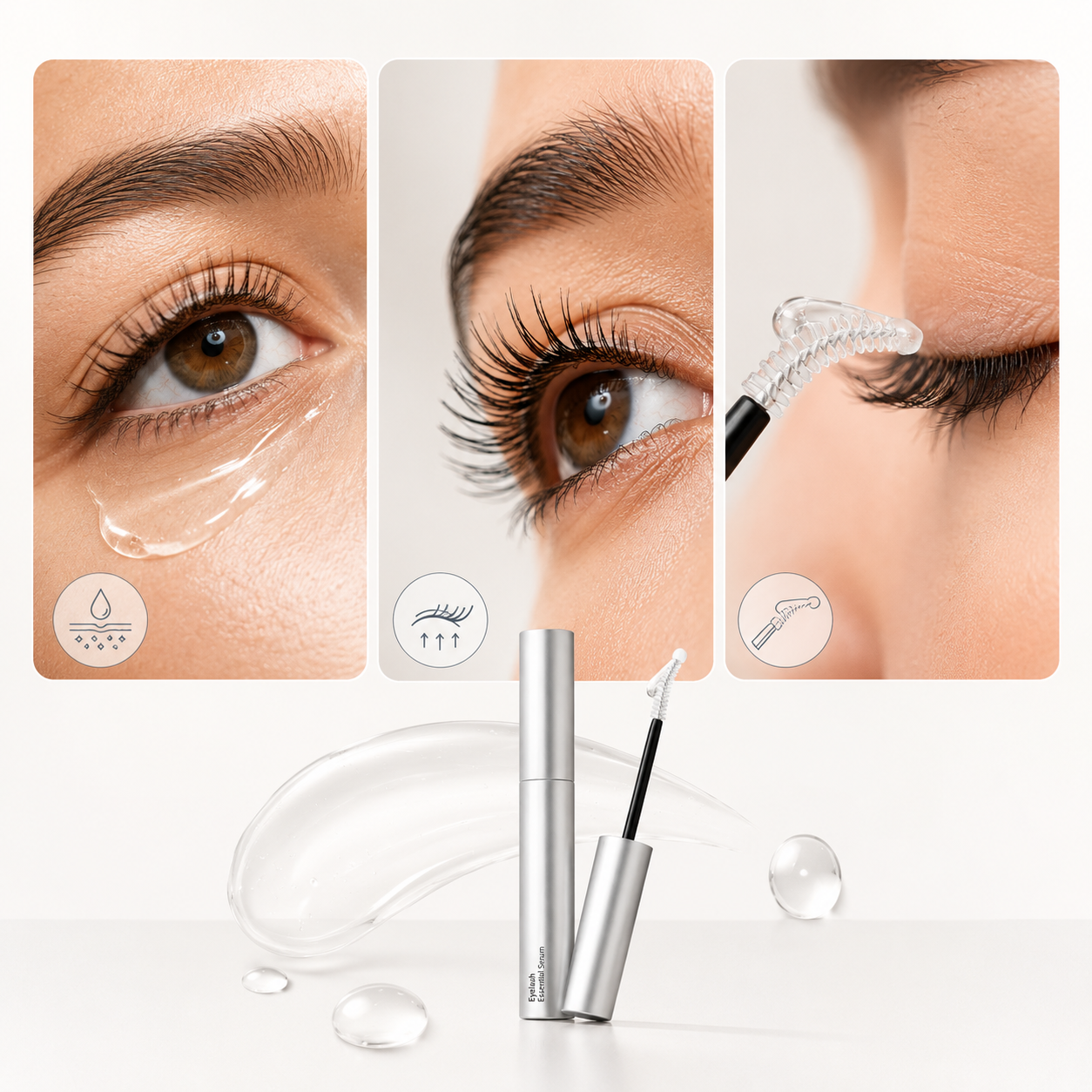 Three eyelash serum benefit visuals