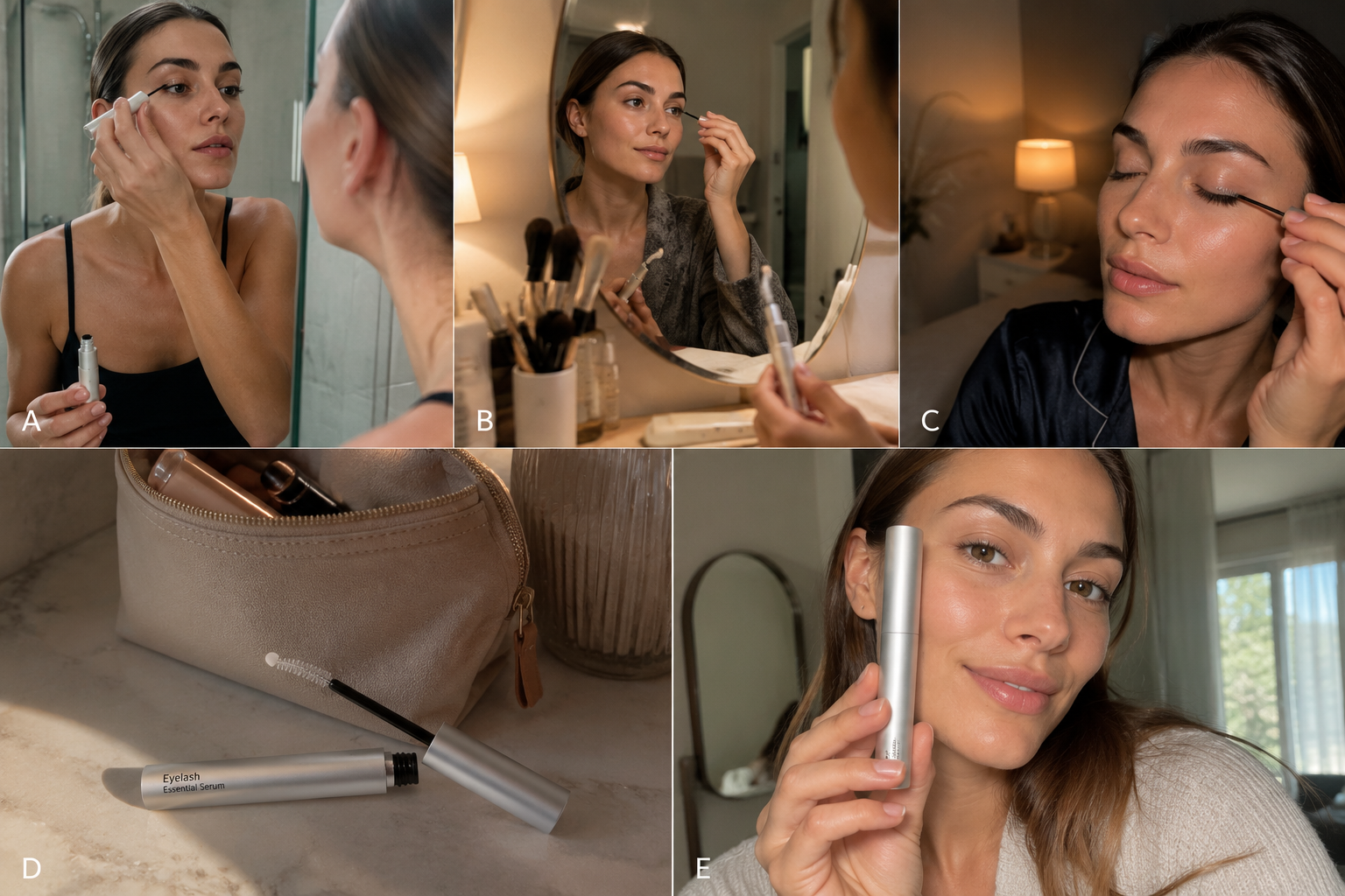 Real routine eyelash serum lifestyle collage